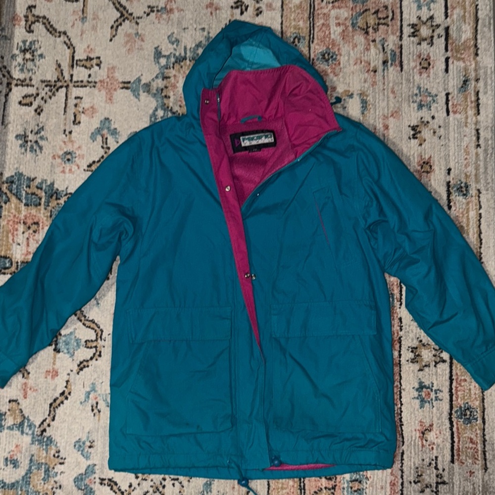 Pacific Trail Blue and Pink Raincoat Hooded Weather-Resistant